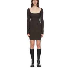 Helmut Lang Dark Brown Ribbed Scoop-Neck Mini Dress